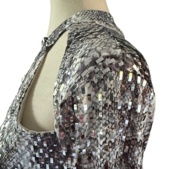 Women's Mock Neck Cut Out Bodysuit Mirrored Embellishment Snake Skin Print SZ 1X - Picture 9 of 16